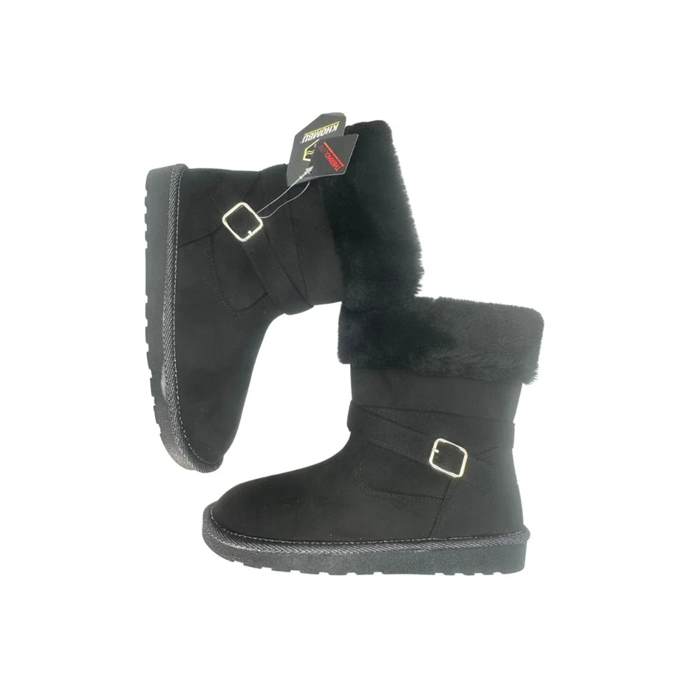 Khombu Black Faux Fur Winter Ankle Boots Memory Foam 6M